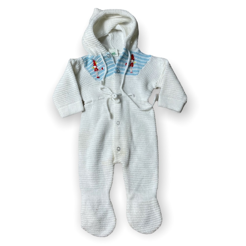 Vintage Sears Baby Knit Drummer Detail White Hoodie One Piece